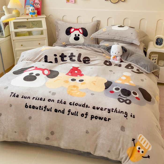 丝羽坊 2025新款A类大版牛奶绒印花四件套 小伙伴