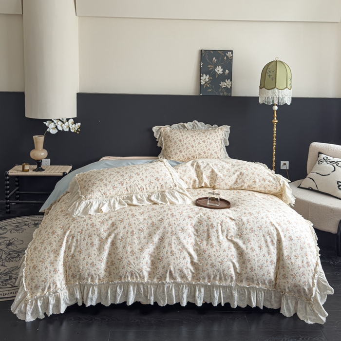 91家纺网 家纺一手货源 找家纺 狂想家 2025新款全棉纯棉法式复古风四件套 奶油星辰