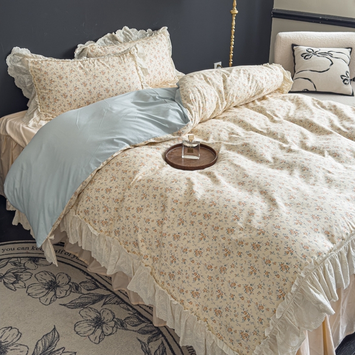 91家纺网 家纺一手货源 找家纺 狂想家 2025新款全棉纯棉法式复古风四件套 奶油星辰