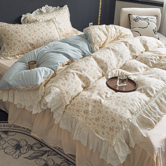 91家纺网 家纺一手货源 找家纺 狂想家 2025新款全棉纯棉法式复古风四件套 奶油星辰