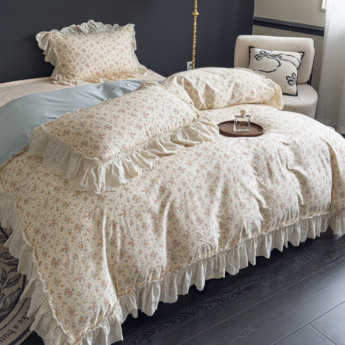 91家纺网 家纺一手货源 找家纺 狂想家 2025新款全棉纯棉法式复古风四件套 奶油星辰