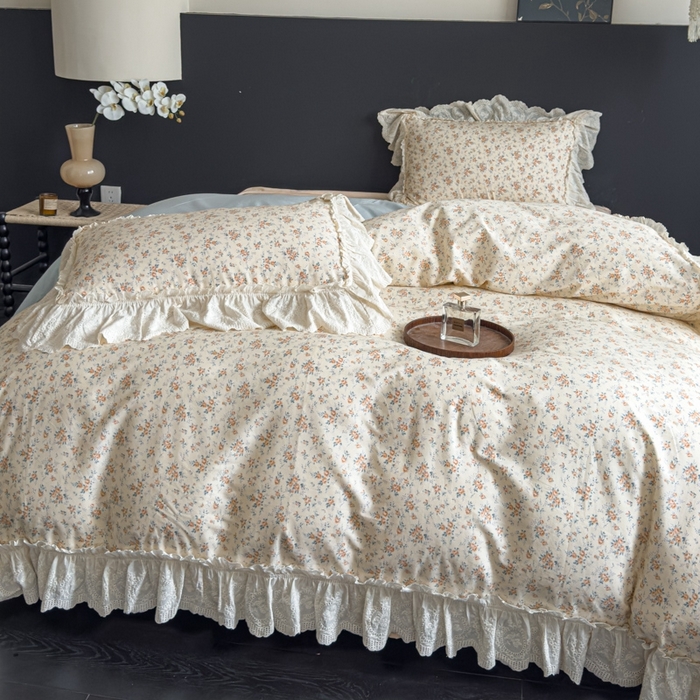 91家纺网 家纺一手货源 找家纺 狂想家 2025新款全棉纯棉法式复古风四件套 奶油星辰