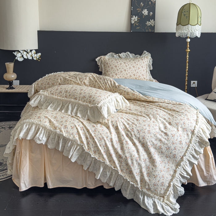 91家纺网 家纺一手货源 找家纺 狂想家 2025新款全棉纯棉法式复古风四件套 奶油星辰