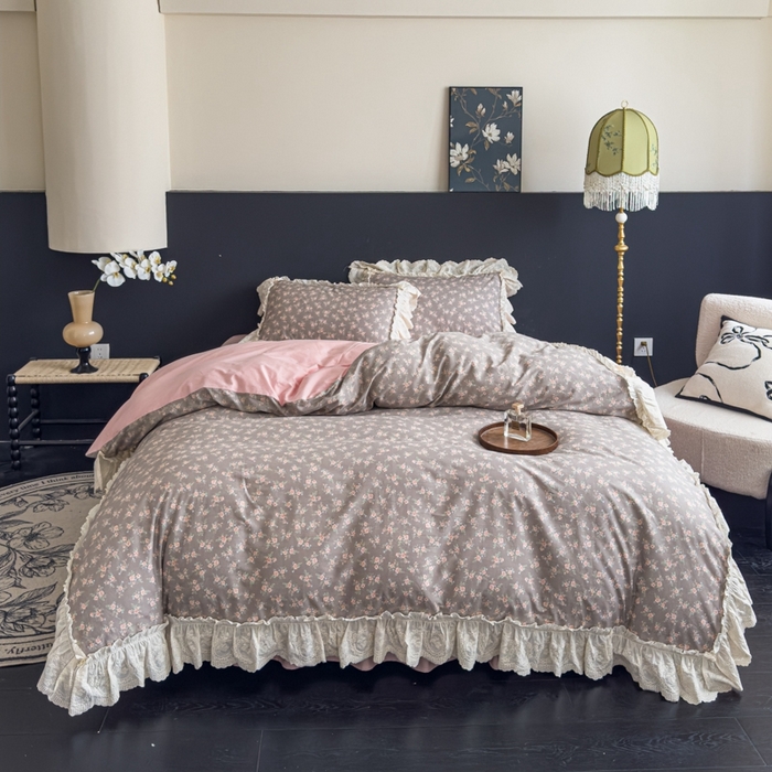 91家纺网 家纺一手货源 找家纺 狂想家 2025新款全棉纯棉法式复古风四件套 藤蔓紫心