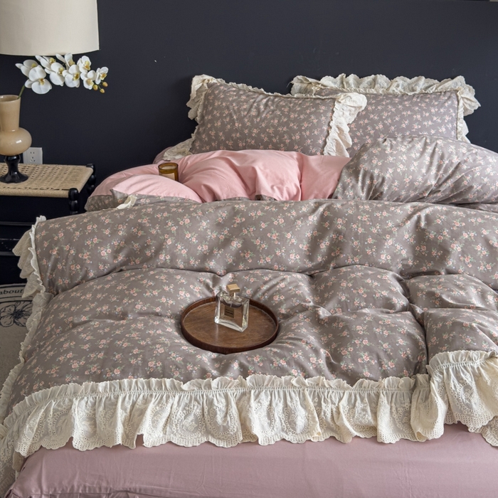 91家纺网 家纺一手货源 找家纺 狂想家 2025新款全棉纯棉法式复古风四件套 藤蔓紫心