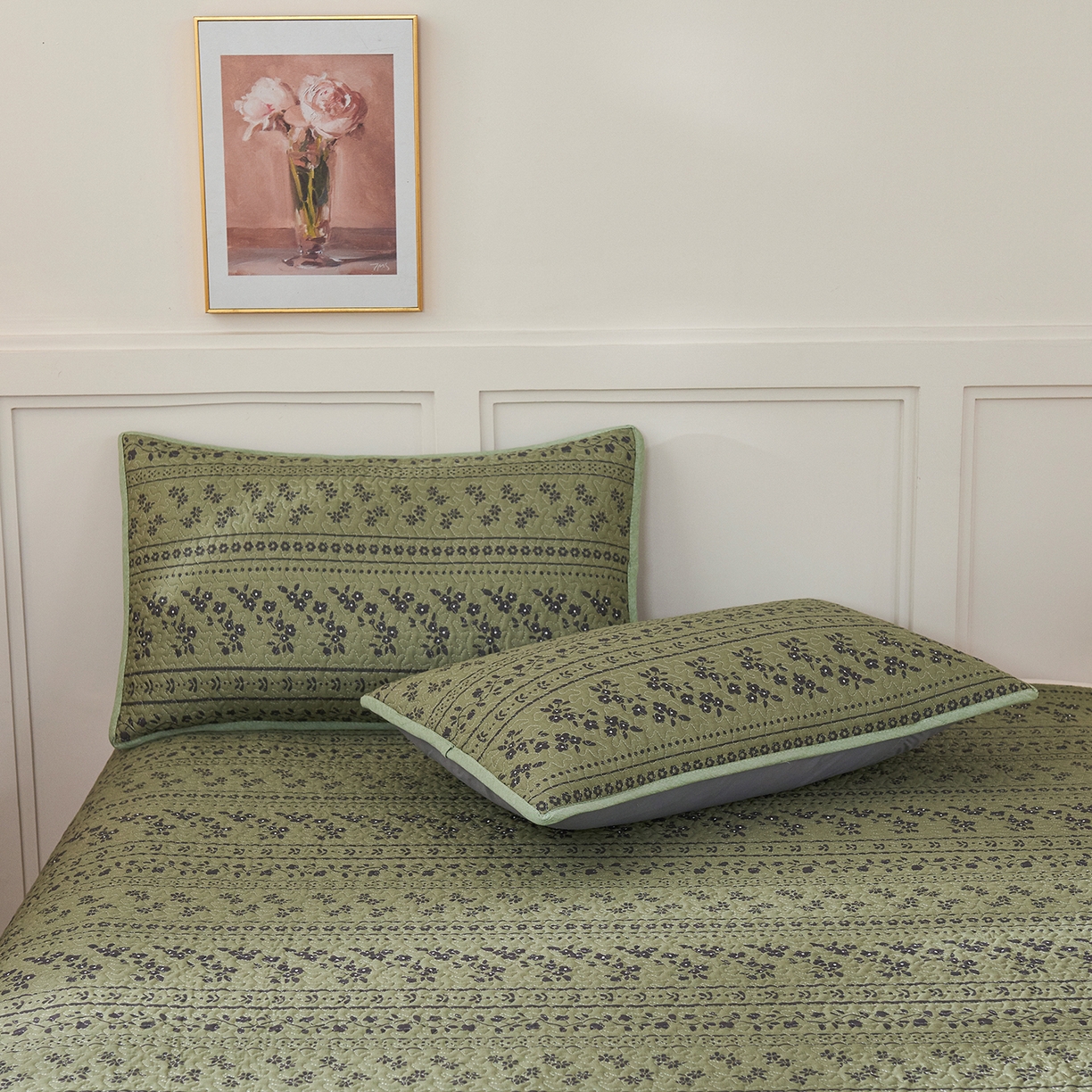 91家纺网 家纺一手货源 找家纺 （总）拾小柒 2025年新款全棉双层纱床盖花边法式中古奶油风防滑床盖三件套