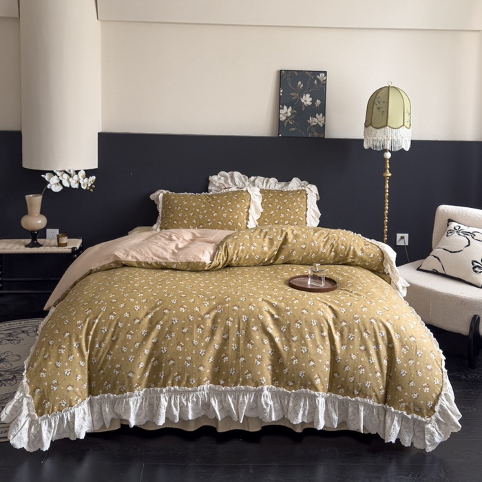 91家纺网 家纺一手货源 找家纺 狂想家 2025新款全棉纯棉法式复古风四件套 田园花语