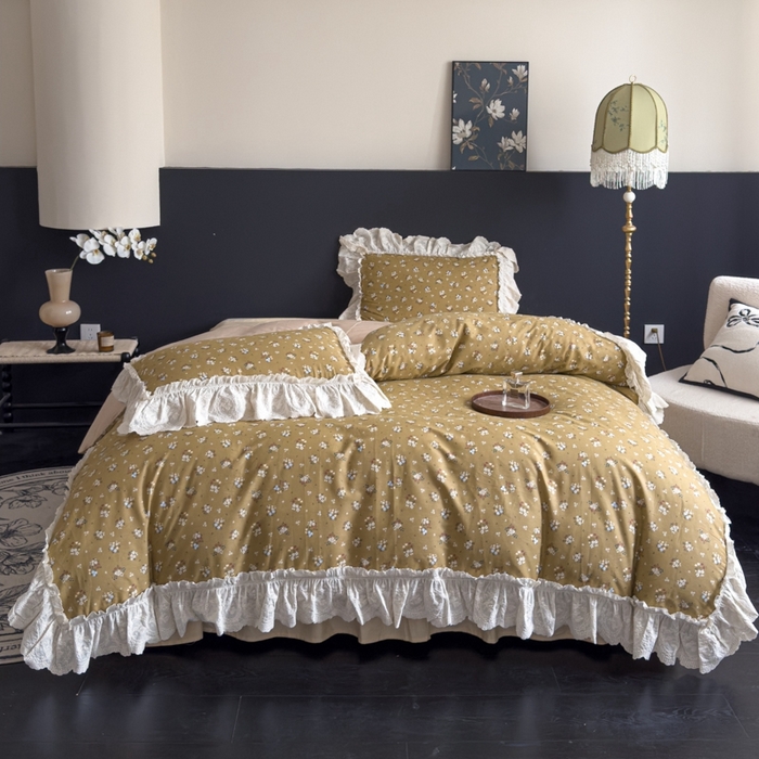 91家纺网 家纺一手货源 找家纺 狂想家 2025新款全棉纯棉法式复古风四件套 田园花语