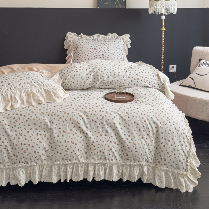 91家纺网 家纺一手货源 找家纺 狂想家 2025新款全棉纯棉法式复古风四件套 芋泥波波