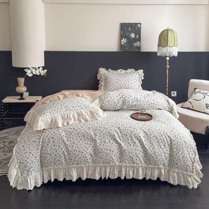 91家纺网 家纺一手货源 找家纺 狂想家 2025新款全棉纯棉法式复古风四件套 芋泥波波