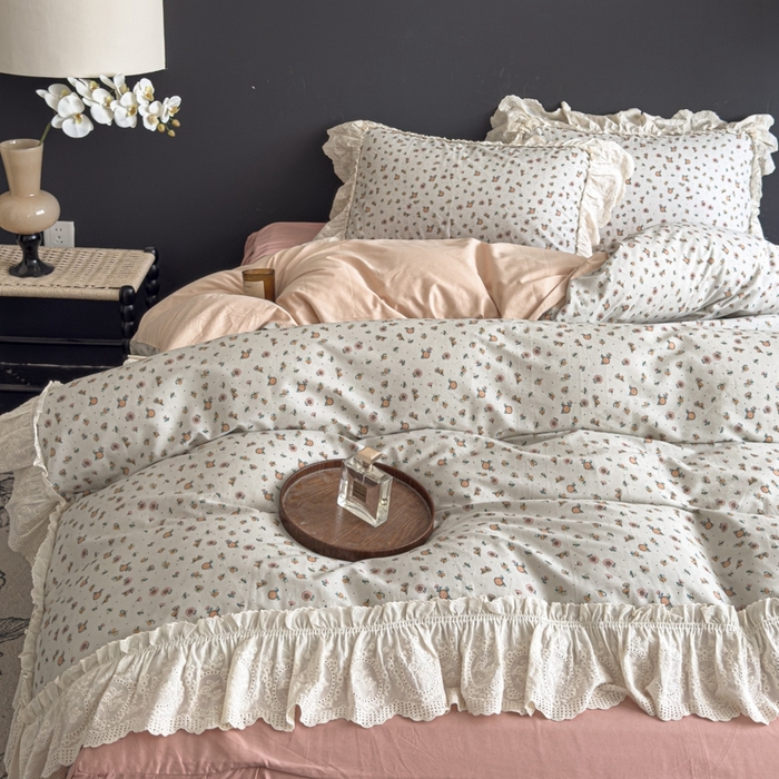 91家纺网 家纺一手货源 找家纺 狂想家 2025新款全棉纯棉法式复古风四件套 芋泥波波