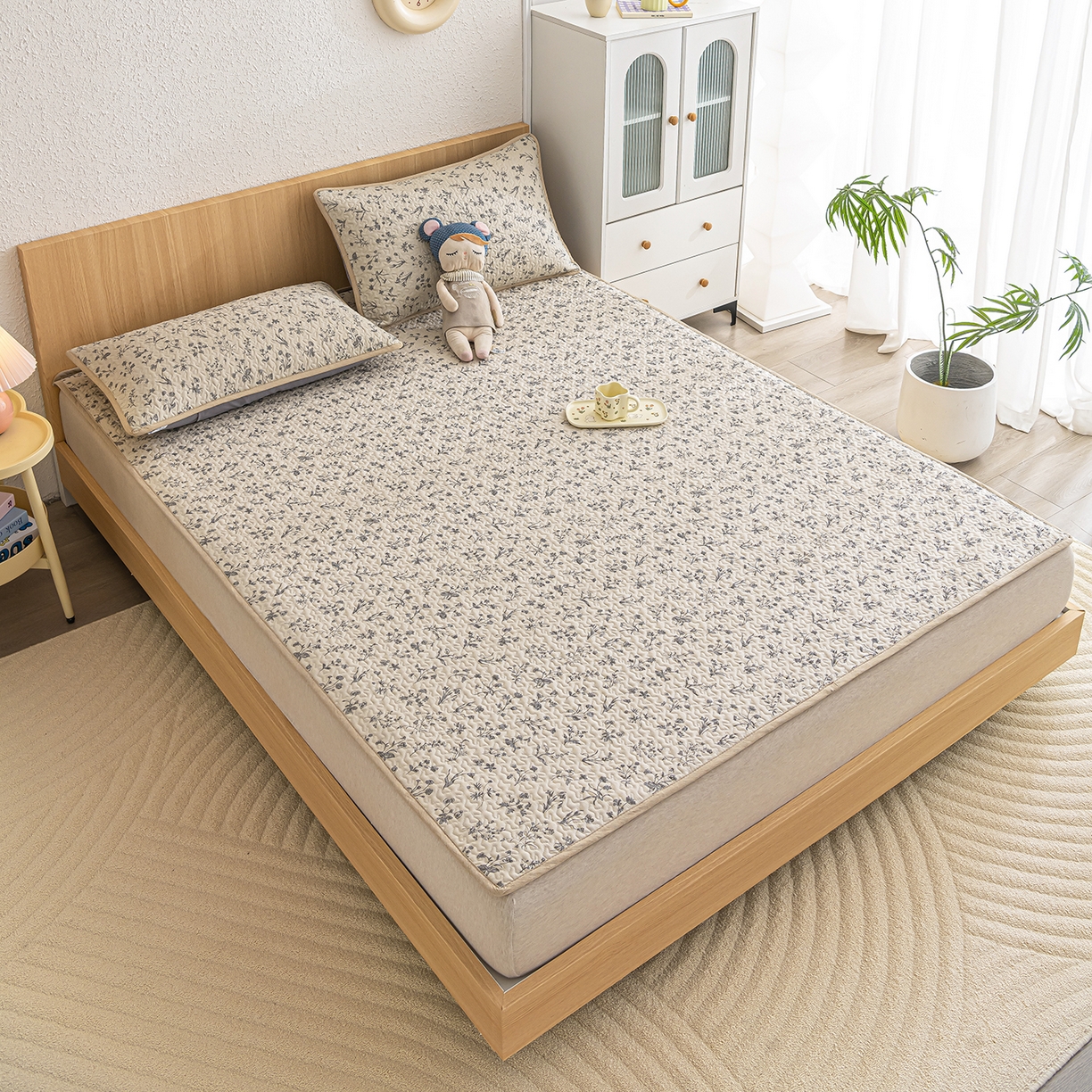 91家纺网 家纺一手货源 找家纺 拾小柒 2025年新款全棉双层纱床护垫纯棉防滑床盖床褥子软床垫 山野小咖