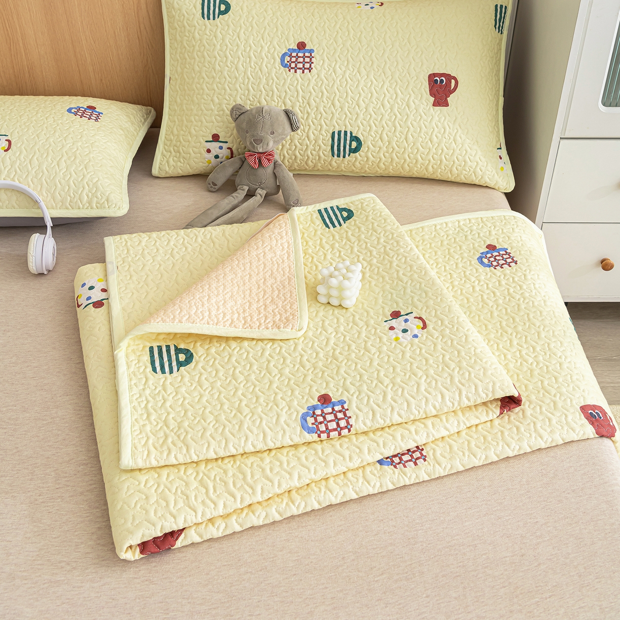 拾小柒 2025年新款全棉双层纱床护垫纯棉防滑床盖床褥子软床垫 彩色杯黄