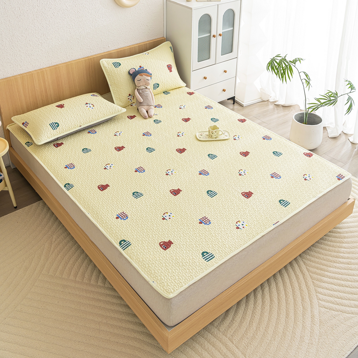 91家纺网 家纺一手货源 找家纺 拾小柒 2025年新款全棉双层纱床护垫纯棉防滑床盖床褥子软床垫 彩色杯黄