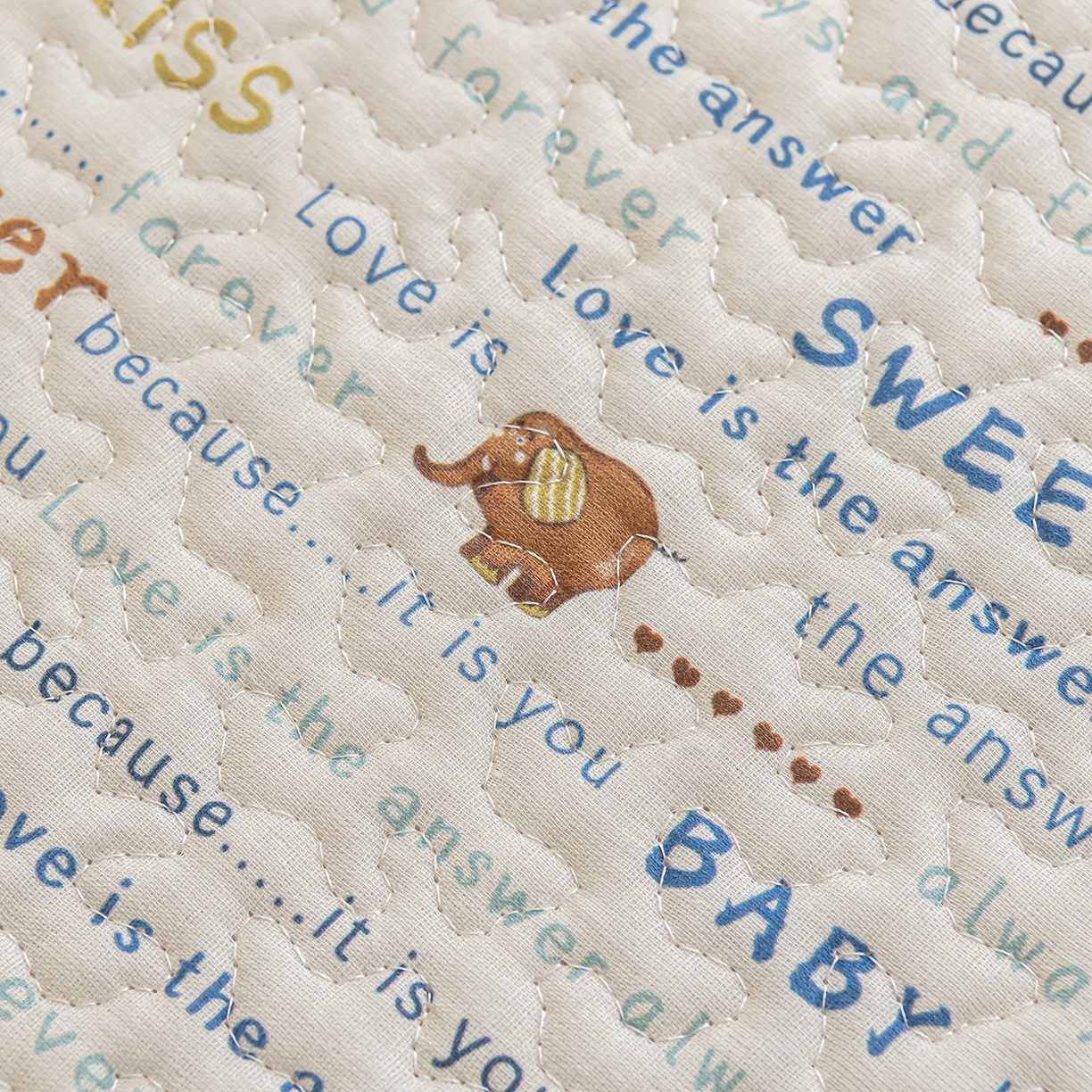 91家纺网 家纺一手货源 找家纺 拾小柒 2025年新款全棉双层纱床护垫纯棉防滑床盖床褥子软床垫 英文象蓝