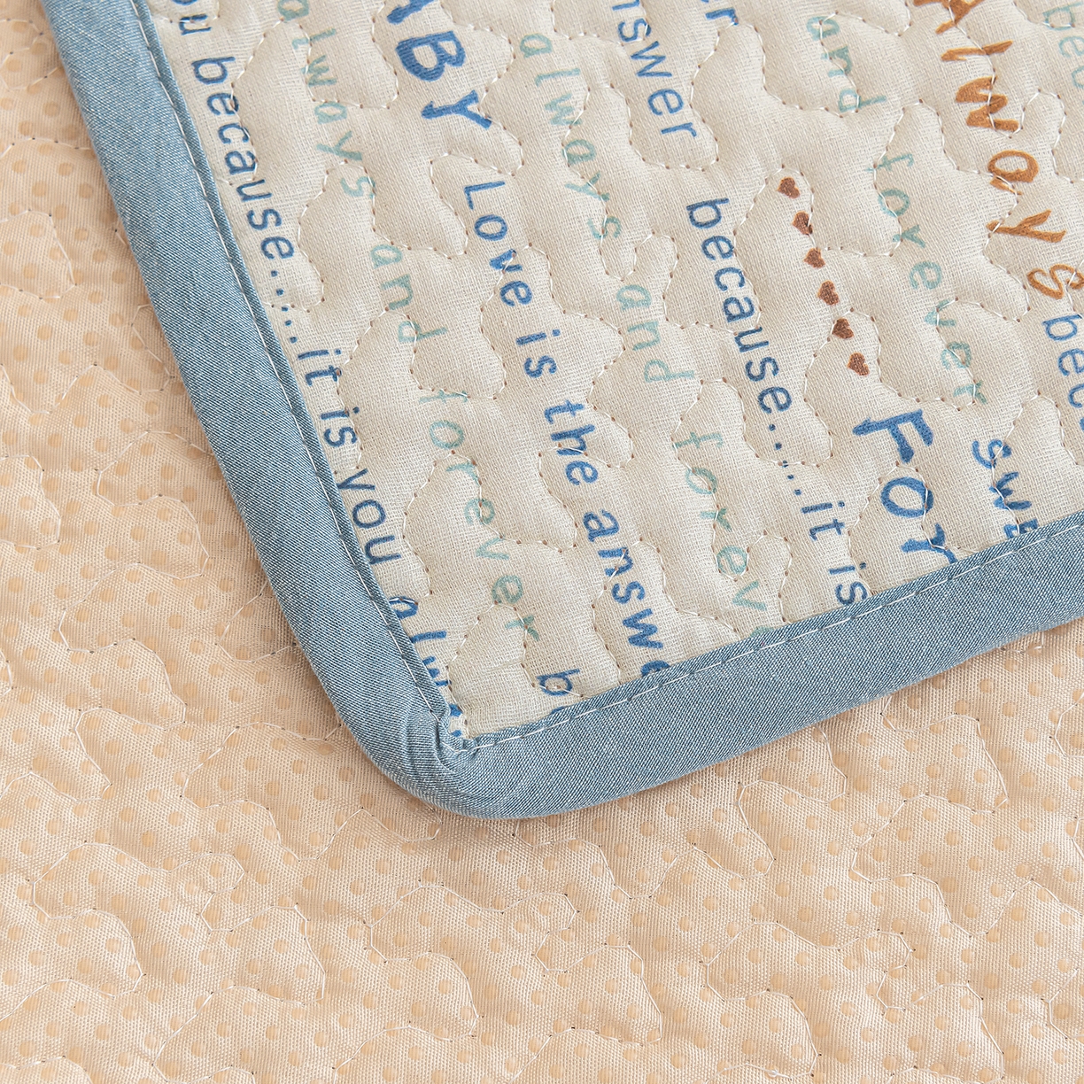 91家纺网 家纺一手货源 找家纺 拾小柒 2025年新款全棉双层纱床护垫纯棉防滑床盖床褥子软床垫 英文象蓝