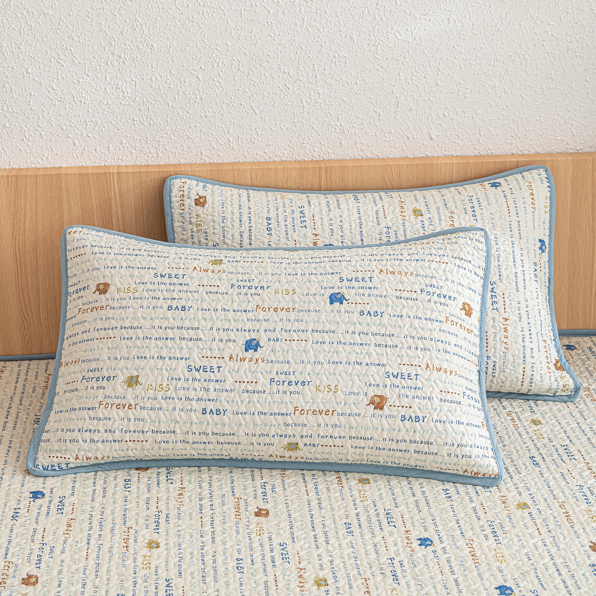 91家纺网 家纺一手货源 找家纺 拾小柒 2025年新款全棉双层纱床护垫纯棉防滑床盖床褥子软床垫 英文象蓝