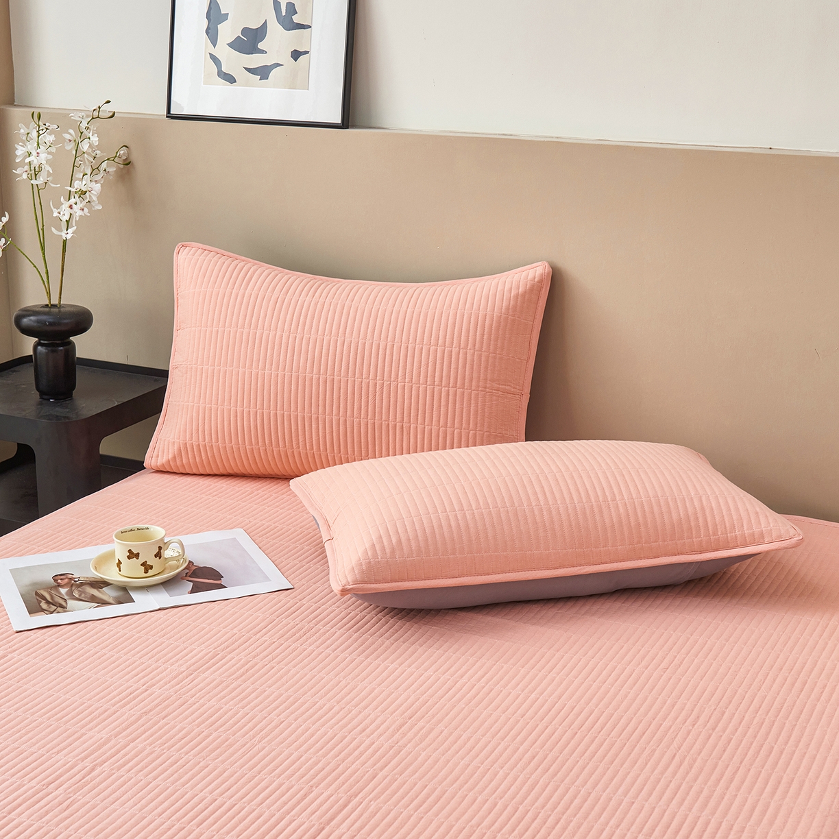 91家纺网 家纺一手货源 找家纺 拾小柒 2025新款A类全棉水洗棉床盖防水隔尿床护垫防滑隔脏姨妈垫 粉玉色