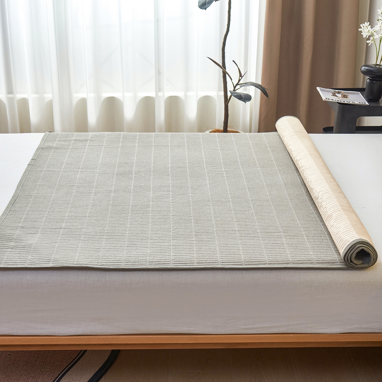 91家纺网 家纺一手货源 找家纺 拾小柒 2025新款A类全棉水洗棉床盖防水隔尿床护垫防滑隔脏姨妈垫 青灰色