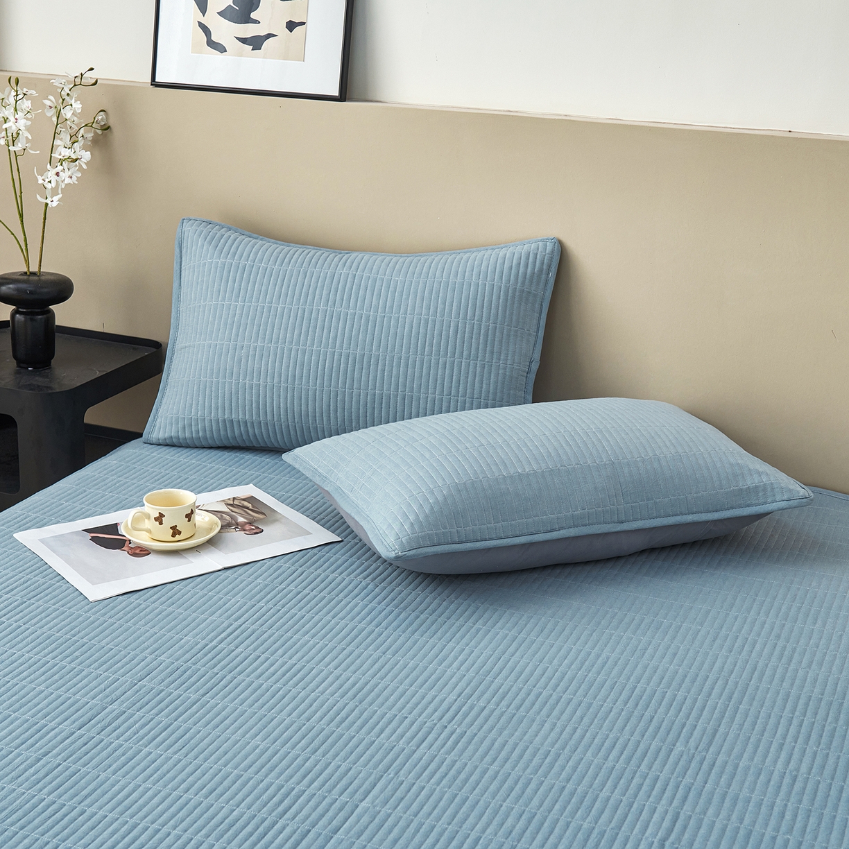 91家纺网 家纺一手货源 找家纺 拾小柒 2025新款A类全棉水洗棉床盖防水隔尿床护垫防滑隔脏姨妈垫 浅蓝色