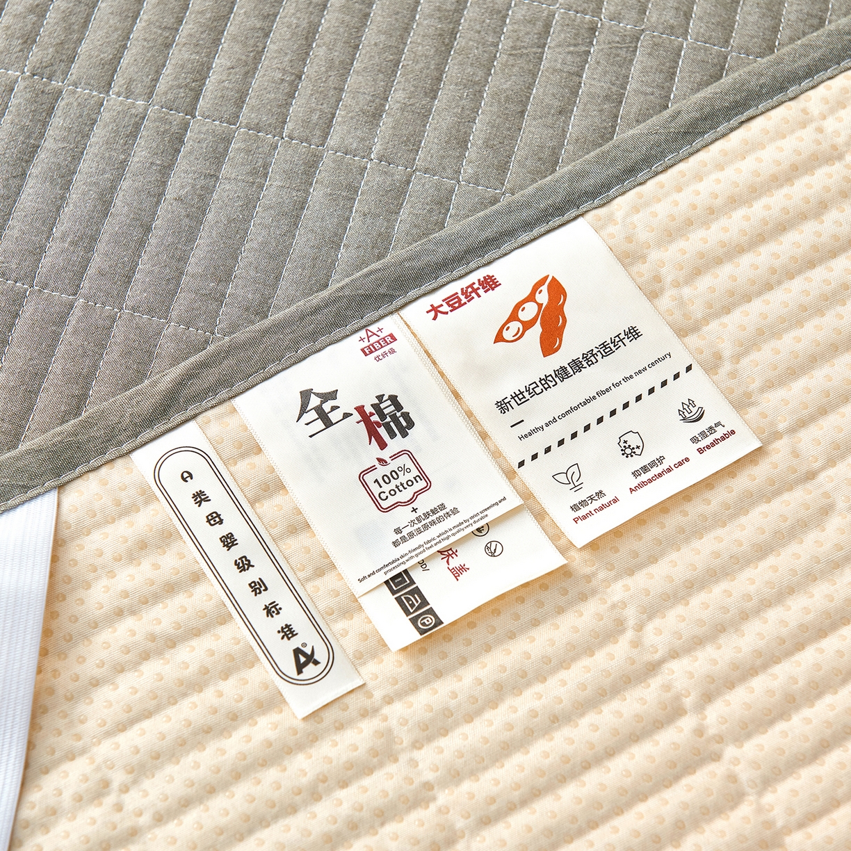 91家纺网 家纺一手货源 找家纺 拾小柒 2025新款A类全棉水洗棉床盖防水隔尿床护垫防滑隔脏姨妈垫 青灰色