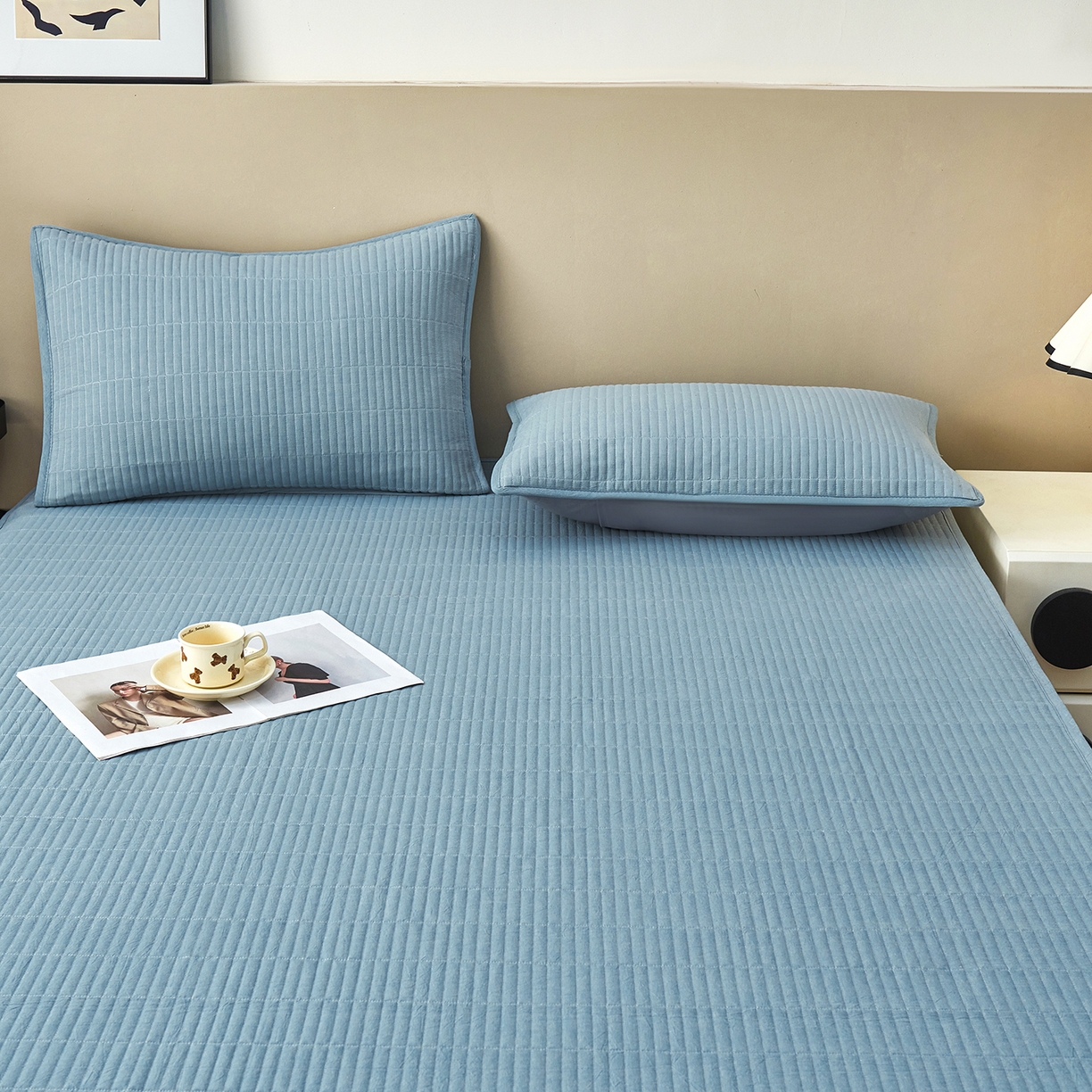 91家纺网 家纺一手货源 找家纺 拾小柒 2025新款A类全棉水洗棉床盖防水隔尿床护垫防滑隔脏姨妈垫 浅蓝色