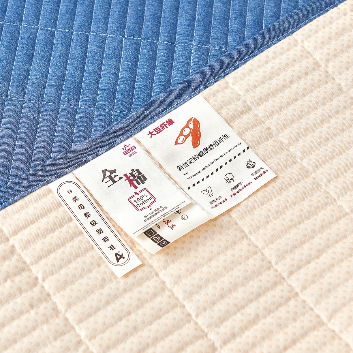 91家纺网 家纺一手货源 找家纺 拾小柒 2025新款A类全棉水洗棉床盖防水隔尿床护垫防滑隔脏姨妈垫 牛仔蓝