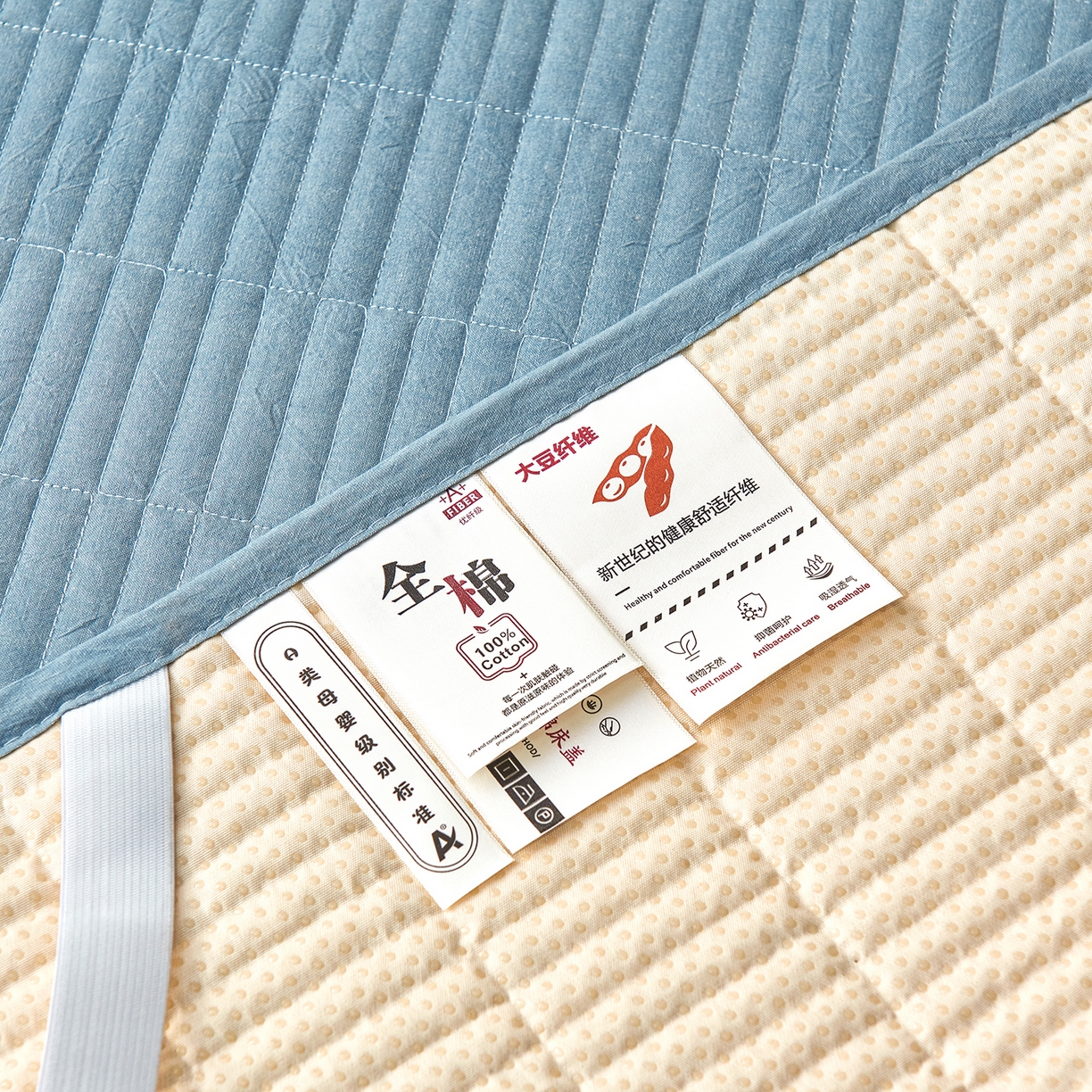 91家纺网 家纺一手货源 找家纺 拾小柒 2025新款A类全棉水洗棉床盖防水隔尿床护垫防滑隔脏姨妈垫 浅蓝色