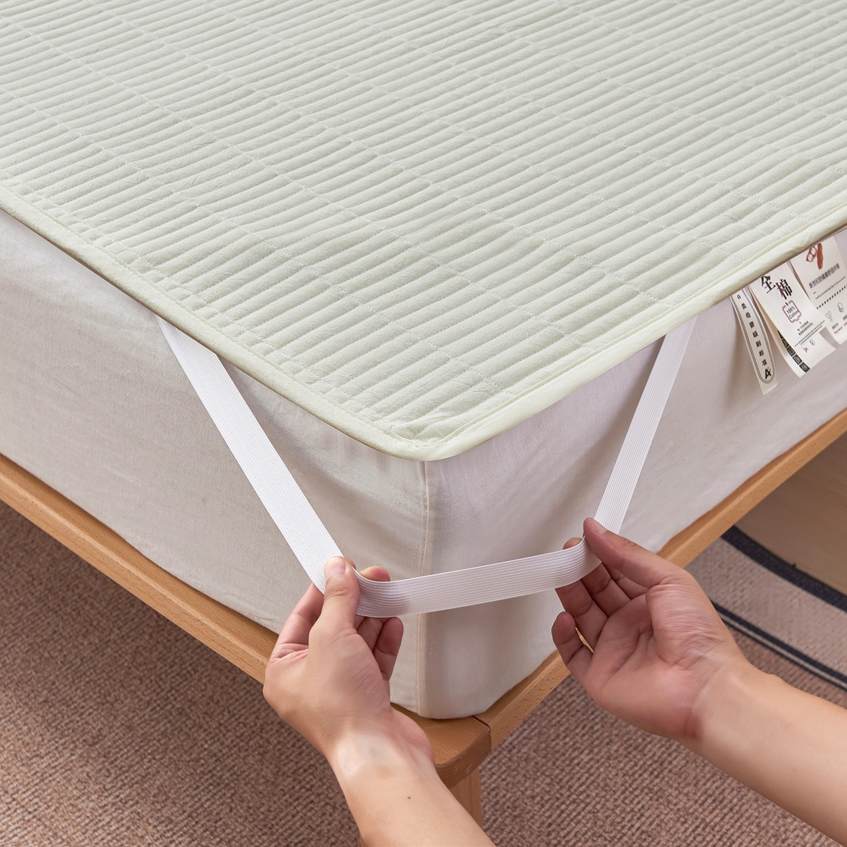 91家纺网 家纺一手货源 找家纺 拾小柒 2025新款A类全棉水洗棉床盖防水隔尿床护垫防滑隔脏姨妈垫 鹅黄色