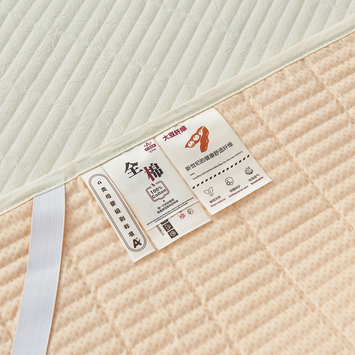 91家纺网 家纺一手货源 找家纺 拾小柒 2025新款A类全棉水洗棉床盖防水隔尿床护垫防滑隔脏姨妈垫 鹅黄色