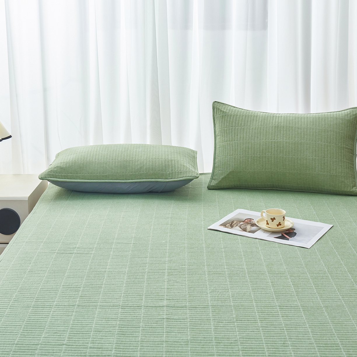 91家纺网 家纺一手货源 找家纺 拾小柒 2025新款A类全棉水洗棉床盖防水隔尿床护垫防滑隔脏姨妈垫 浅绿色