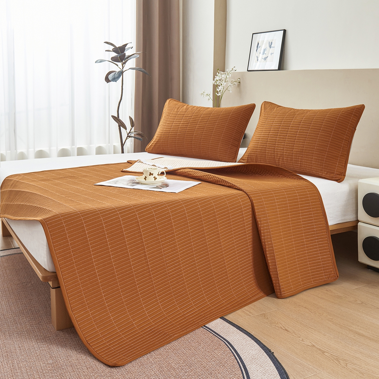 91家纺网 家纺一手货源 找家纺 拾小柒 2025新款A类全棉水洗棉床盖防水隔尿床护垫防滑隔脏姨妈垫 焦糖色