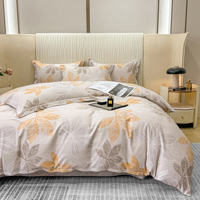 91家纺网 家纺一手货源 找家纺 木易家居 2026新款100%全棉纯棉加厚四件套（礼盒包装）（提供买家秀） 香山红叶-咖