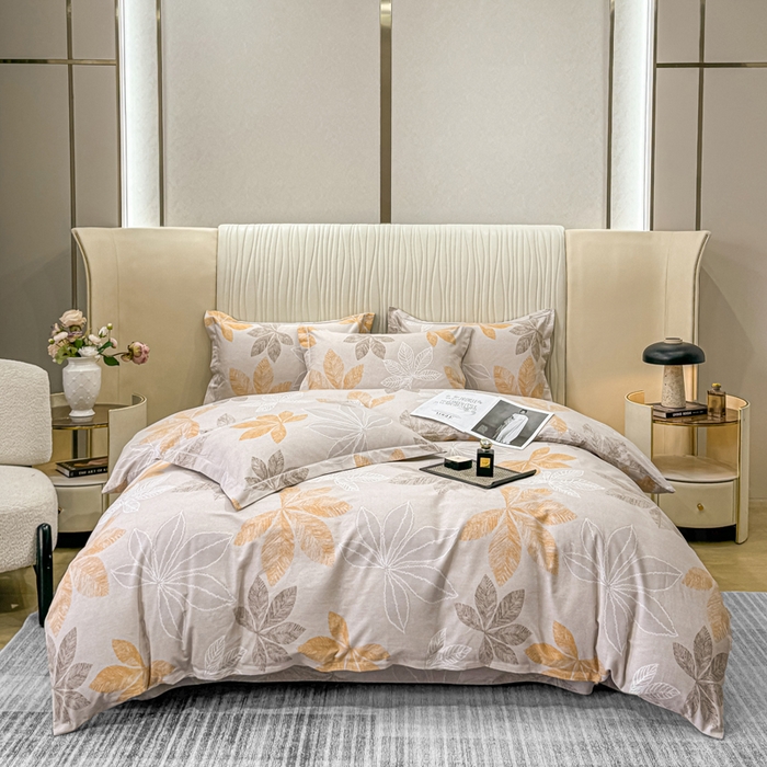 91家纺网 家纺一手货源 找家纺 木易家居 2026新款100%全棉纯棉加厚四件套（礼盒包装）（提供买家秀） 香山红叶-咖