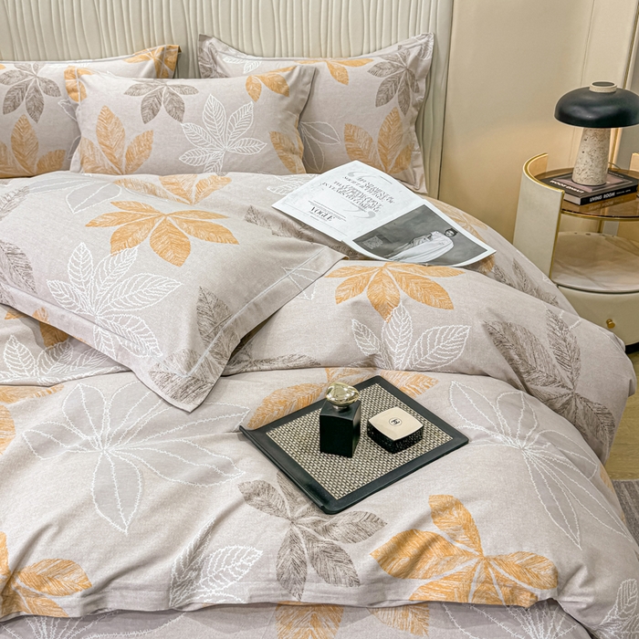 91家纺网 家纺一手货源 找家纺 木易家居 2026新款100%全棉纯棉加厚四件套（礼盒包装）（提供买家秀） 香山红叶-咖