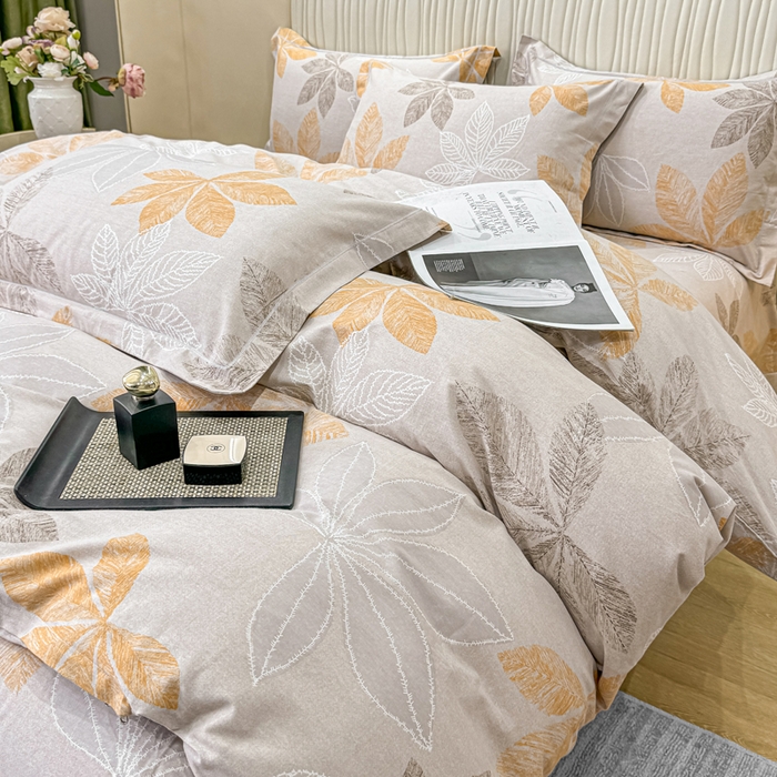 91家纺网 家纺一手货源 找家纺 木易家居 2026新款100%全棉纯棉加厚四件套（礼盒包装）（提供买家秀） 香山红叶-咖