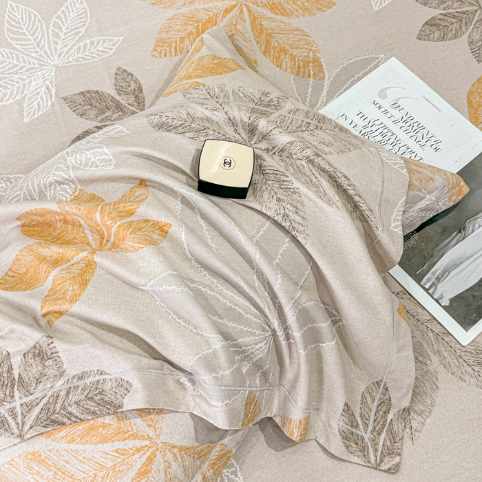 91家纺网 家纺一手货源 找家纺 木易家居 2026新款100%全棉纯棉加厚四件套（礼盒包装）（提供买家秀） 香山红叶-咖