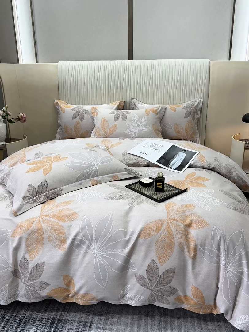 91家纺网 家纺一手货源 找家纺 木易家居 2026新款100%全棉纯棉加厚四件套（礼盒包装）（提供买家秀） 香山红叶-咖