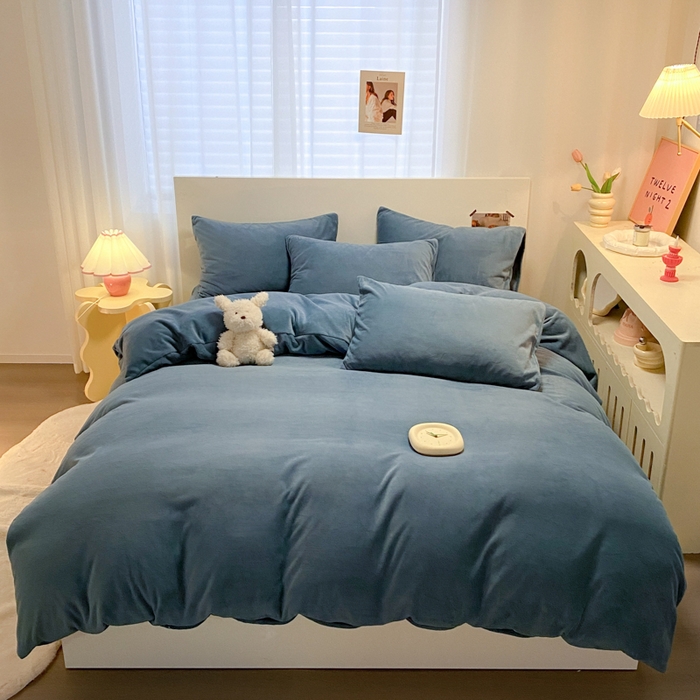 91家纺网 家纺一手货源 找家纺 （总）顺兴家居 2025新款简约纯色双拼牛奶绒四件套（风格二）