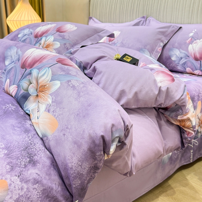 91家纺网 家纺一手货源 找家纺 木易家居 2026新款100%全棉纯棉加厚四件套（礼盒包装）（提供买家秀） 紫气东来