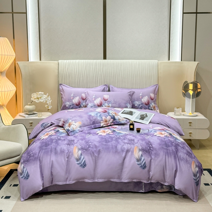 91家纺网 家纺一手货源 找家纺 木易家居 2026新款100%全棉纯棉加厚四件套（礼盒包装）（提供买家秀） 紫气东来