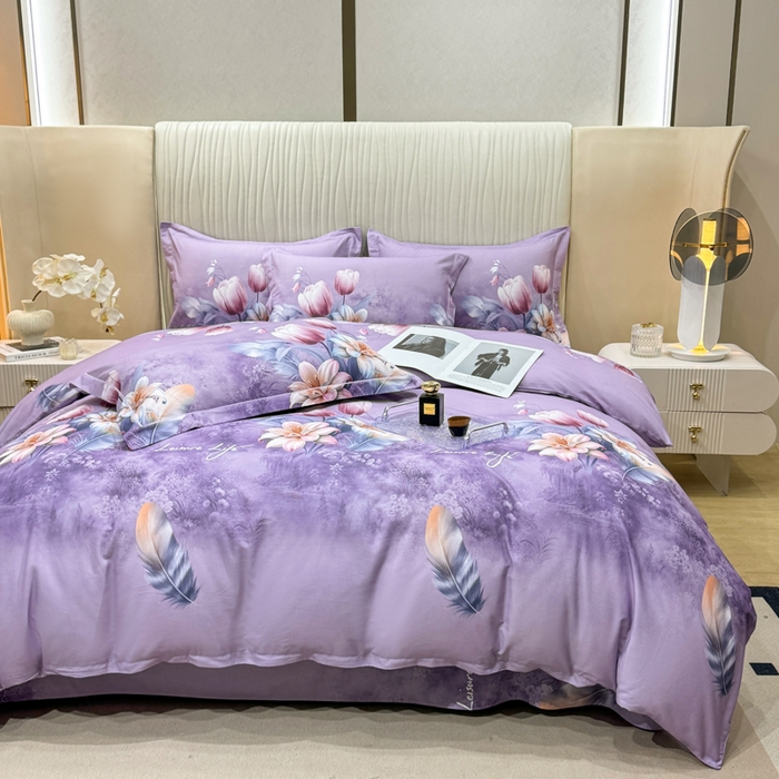 91家纺网 家纺一手货源 找家纺 木易家居 2026新款100%全棉纯棉加厚四件套（礼盒包装）（提供买家秀） 紫气东来