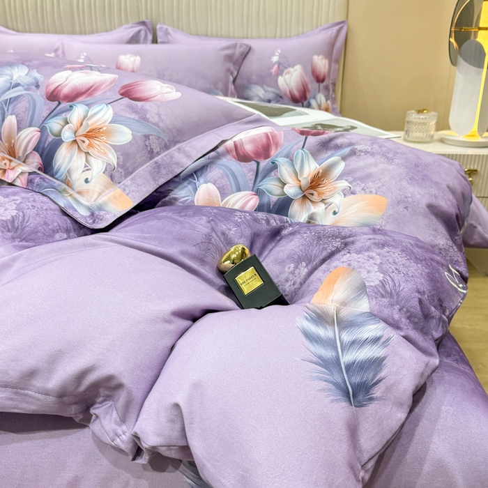 91家纺网 家纺一手货源 找家纺 木易家居 2026新款100%全棉纯棉加厚四件套（礼盒包装）（提供买家秀） 紫气东来