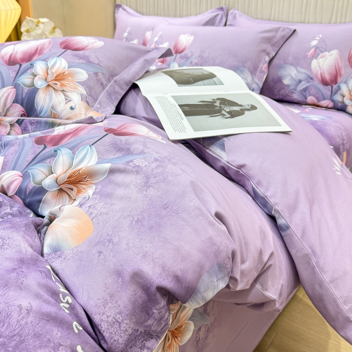 91家纺网 家纺一手货源 找家纺 木易家居 2026新款100%全棉纯棉加厚四件套（礼盒包装）（提供买家秀） 紫气东来