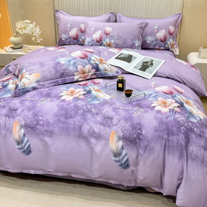 91家纺网 家纺一手货源 找家纺 木易家居 2026新款100%全棉纯棉加厚四件套（礼盒包装）（提供买家秀） 紫气东来