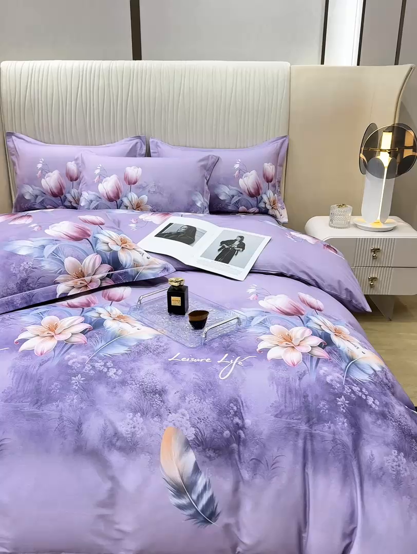 91家纺网 家纺一手货源 找家纺 木易家居 2026新款100%全棉纯棉加厚四件套（礼盒包装）（提供买家秀） 紫气东来