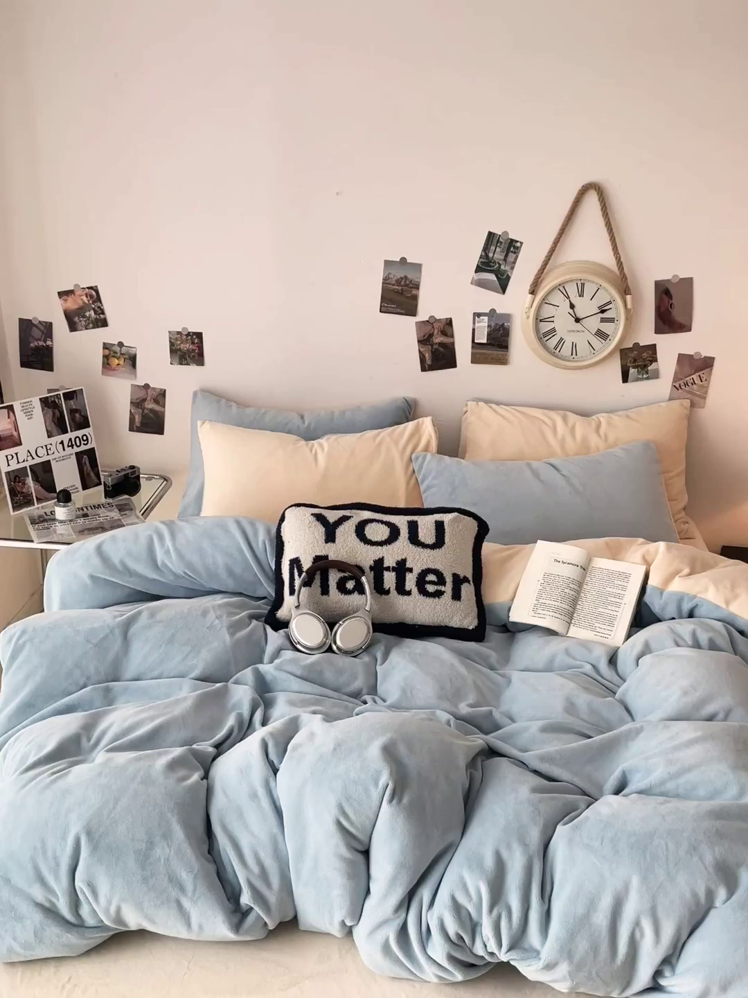 91家纺网 家纺一手货源 找家纺 顺兴家居 2025新款简约纯色双拼牛奶绒四件套（风格一） 婴儿蓝+奶昔黄