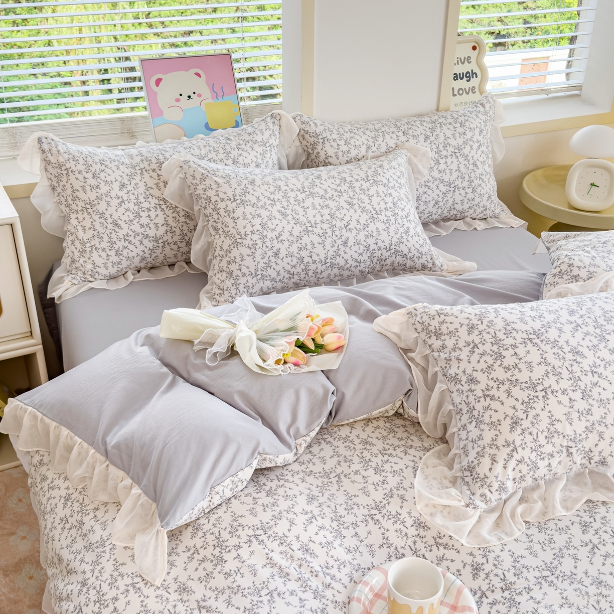 91家纺网 家纺一手货源 找家纺 橘子家 2025新款云纱四件套 芳草集