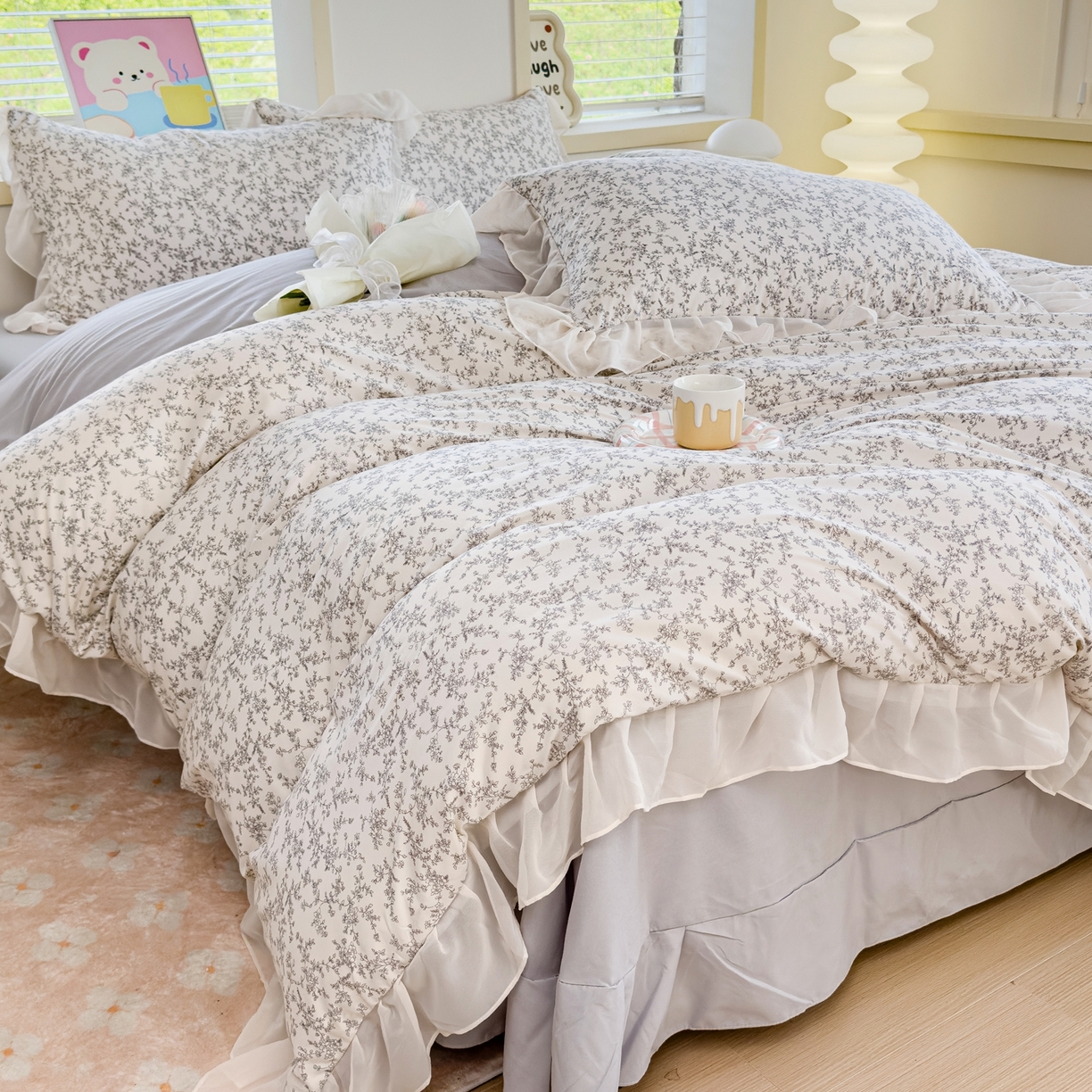 91家纺网 家纺一手货源 找家纺 橘子家 2025新款云纱四件套 芳草集