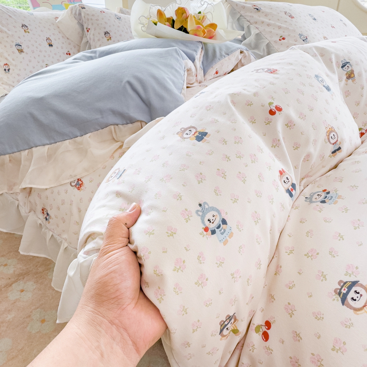 91家纺网 家纺一手货源 找家纺 橘子家 2025新款云纱四件套 拉布布